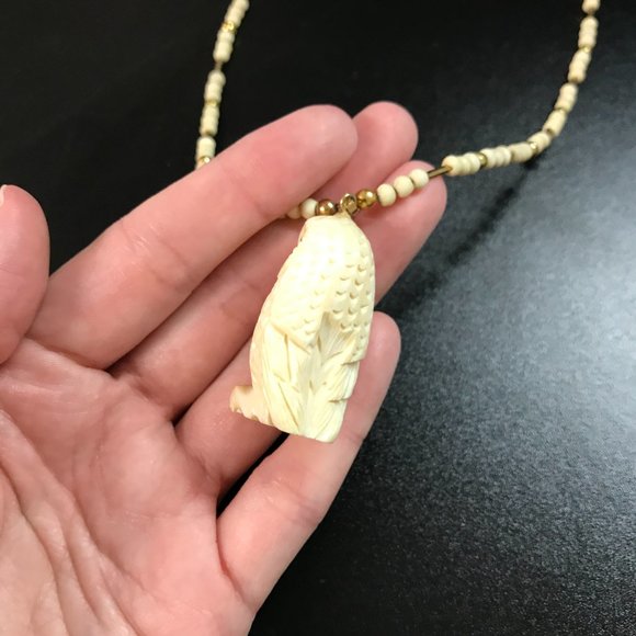 21" long Elk Bone Necklace and bracelet set with Owl Pendant - Picture 4 of 5